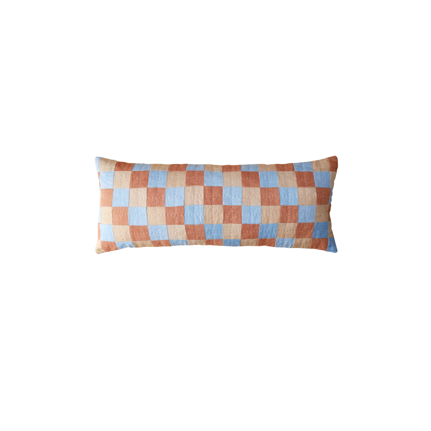 Chequered Cushion in Blue, Terracotta and Cream