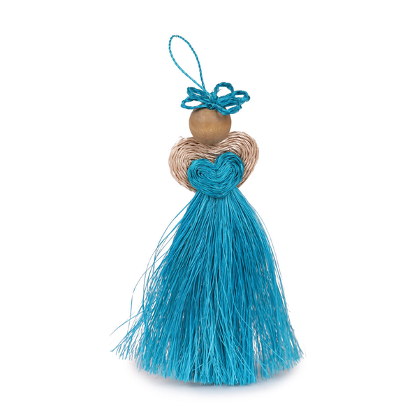 EZIBOMVANA: Handwoven Turquoise Love Angel Tree Decoration