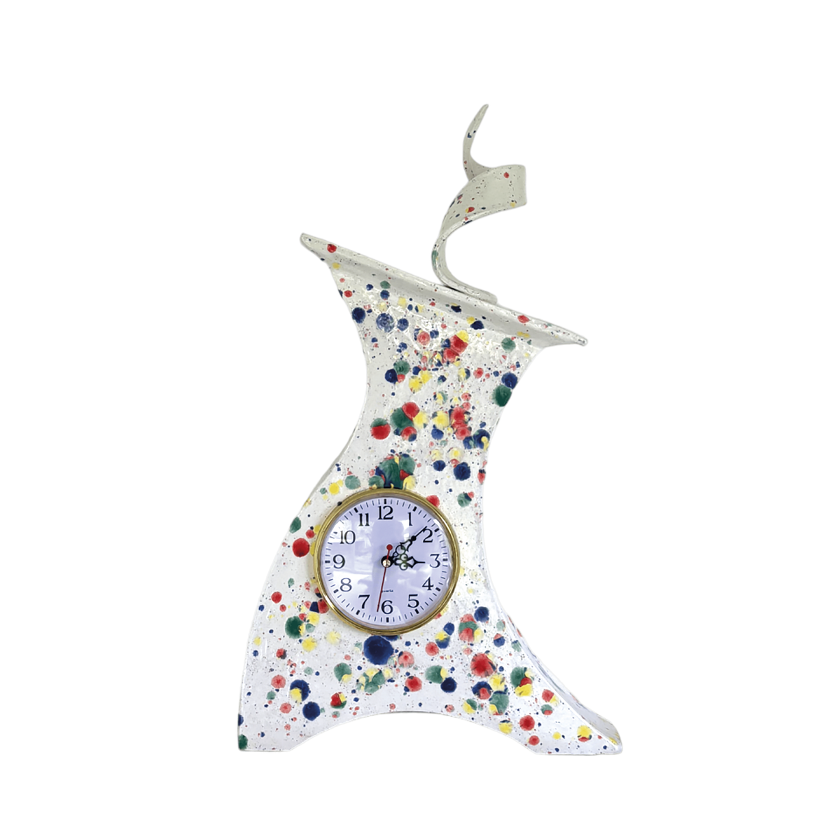 Tall Ceramic Mantel Clock with Enclosed Face - Celebration Glaze