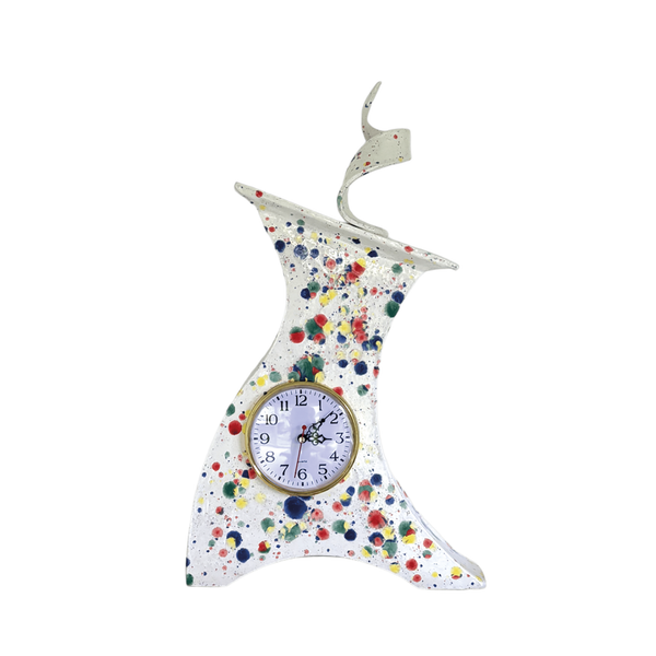Tall Ceramic Mantel Clock with Enclosed Face - Celebration Glaze