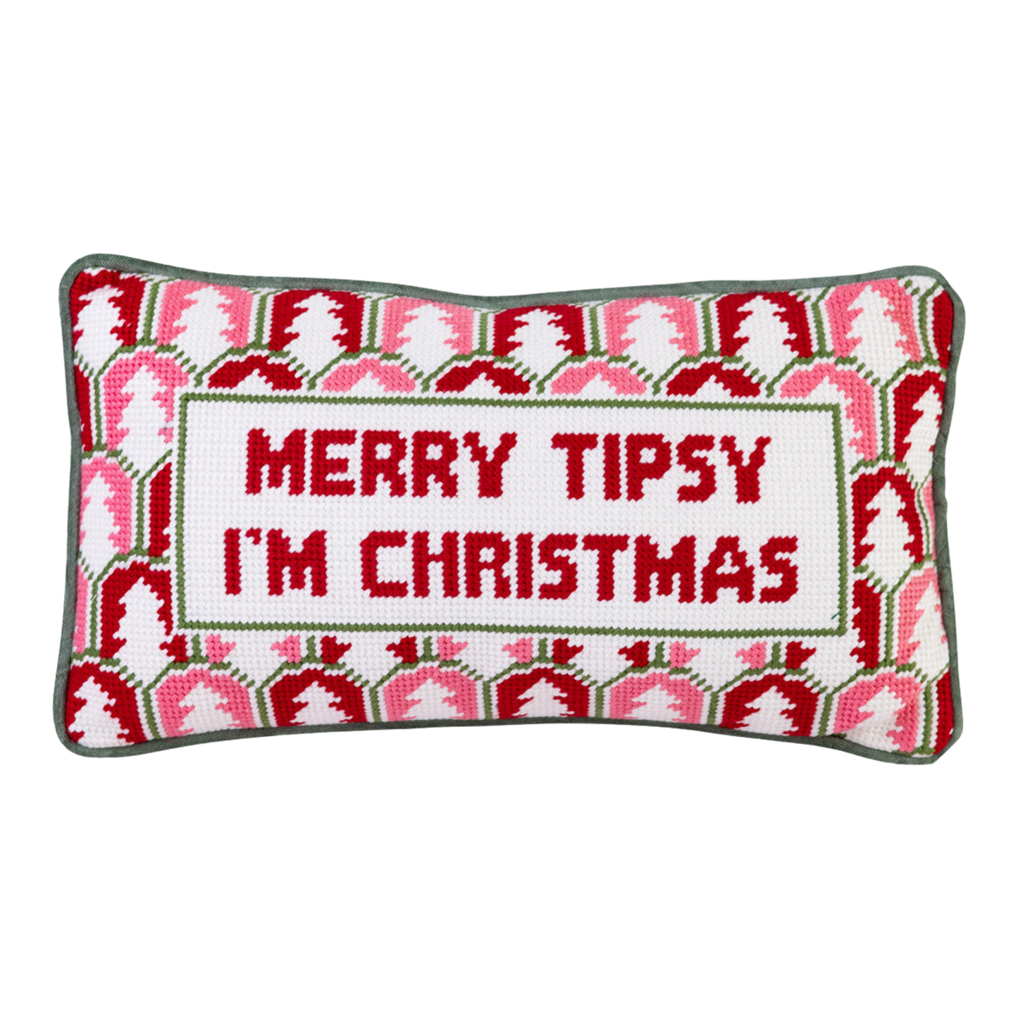 Merry Tipsy Needlepoint Pillow