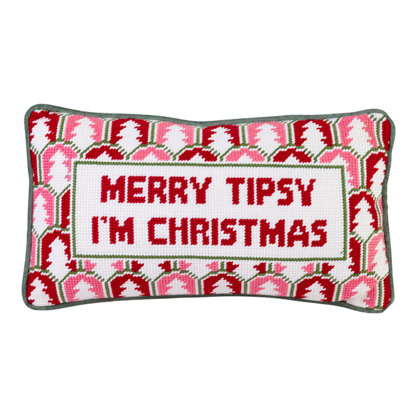 Merry Tipsy Needlepoint Pillow