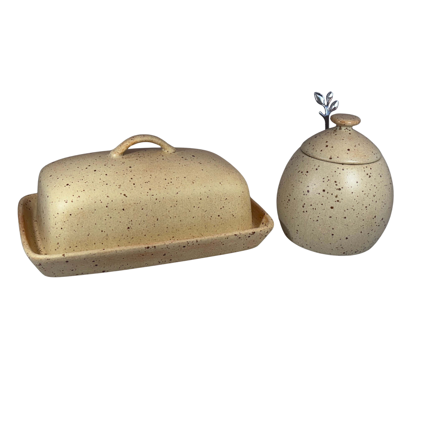 Butter Dish and Sugar Bowl Set Oatmeal Glaze