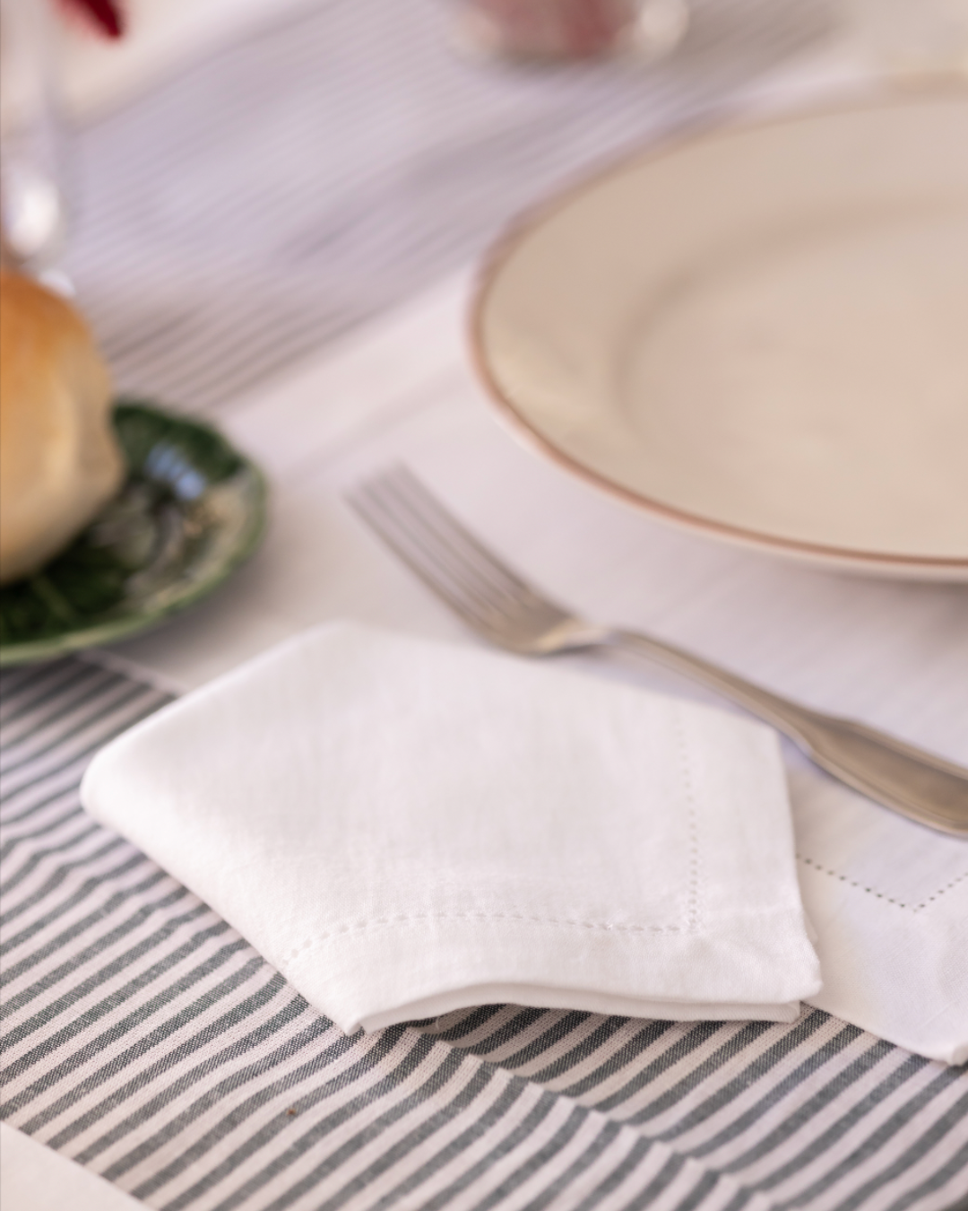 White Linen Napkin with Openwork Stitching