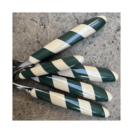 Green & Ecru Striped Cutlery | Set of 4