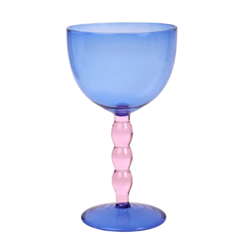 Blue Bubble Stem Cocktail Glass 300ml Set of 2 Handblown - Casa Amarosa