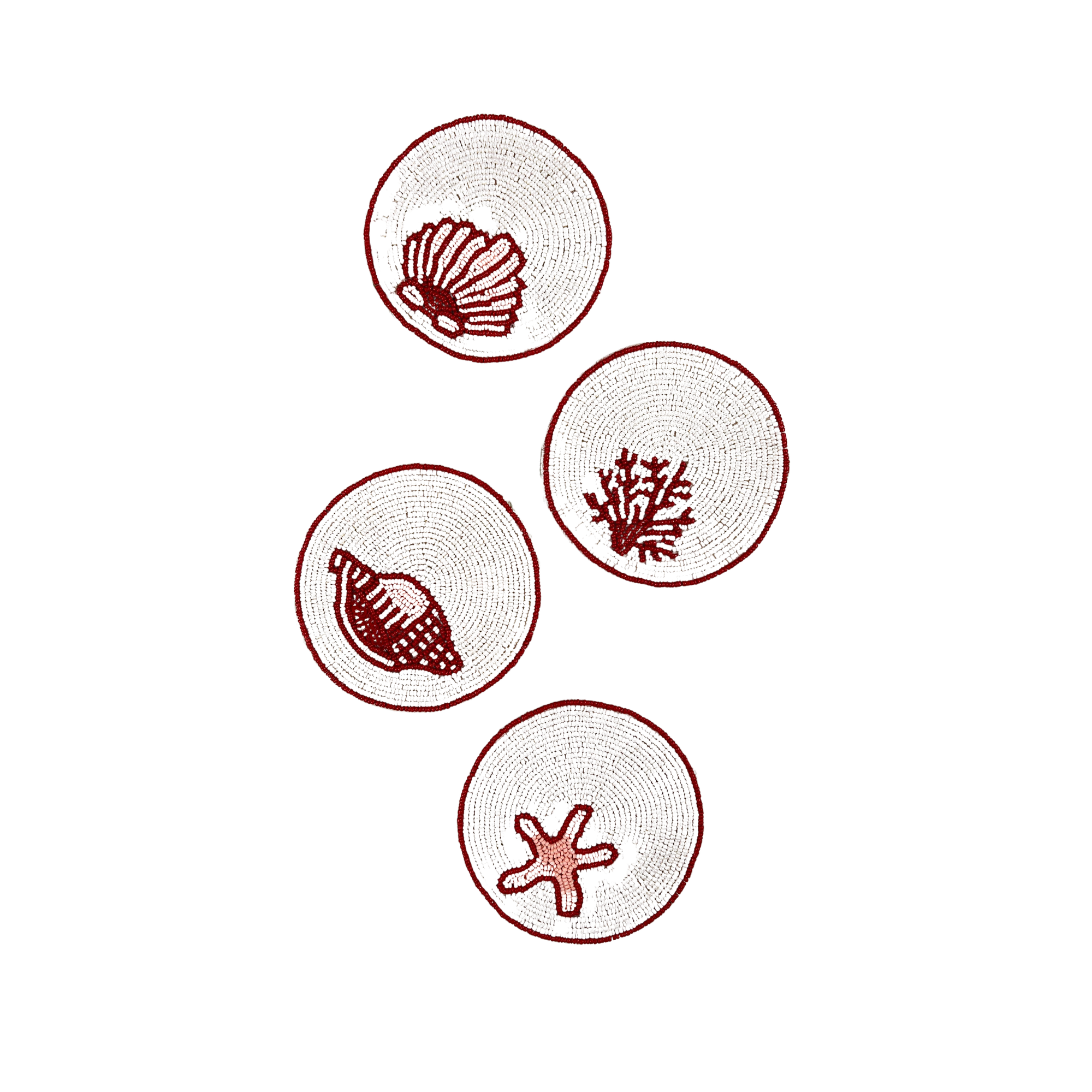 ’Coral Reef’ Round Beaded Coasters - Ivory & Coral (set of 4)