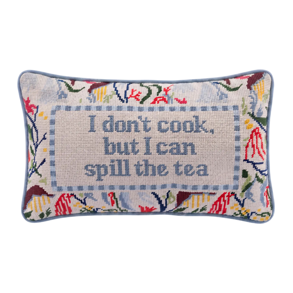 Spill the Tea Needlepoint Pillow