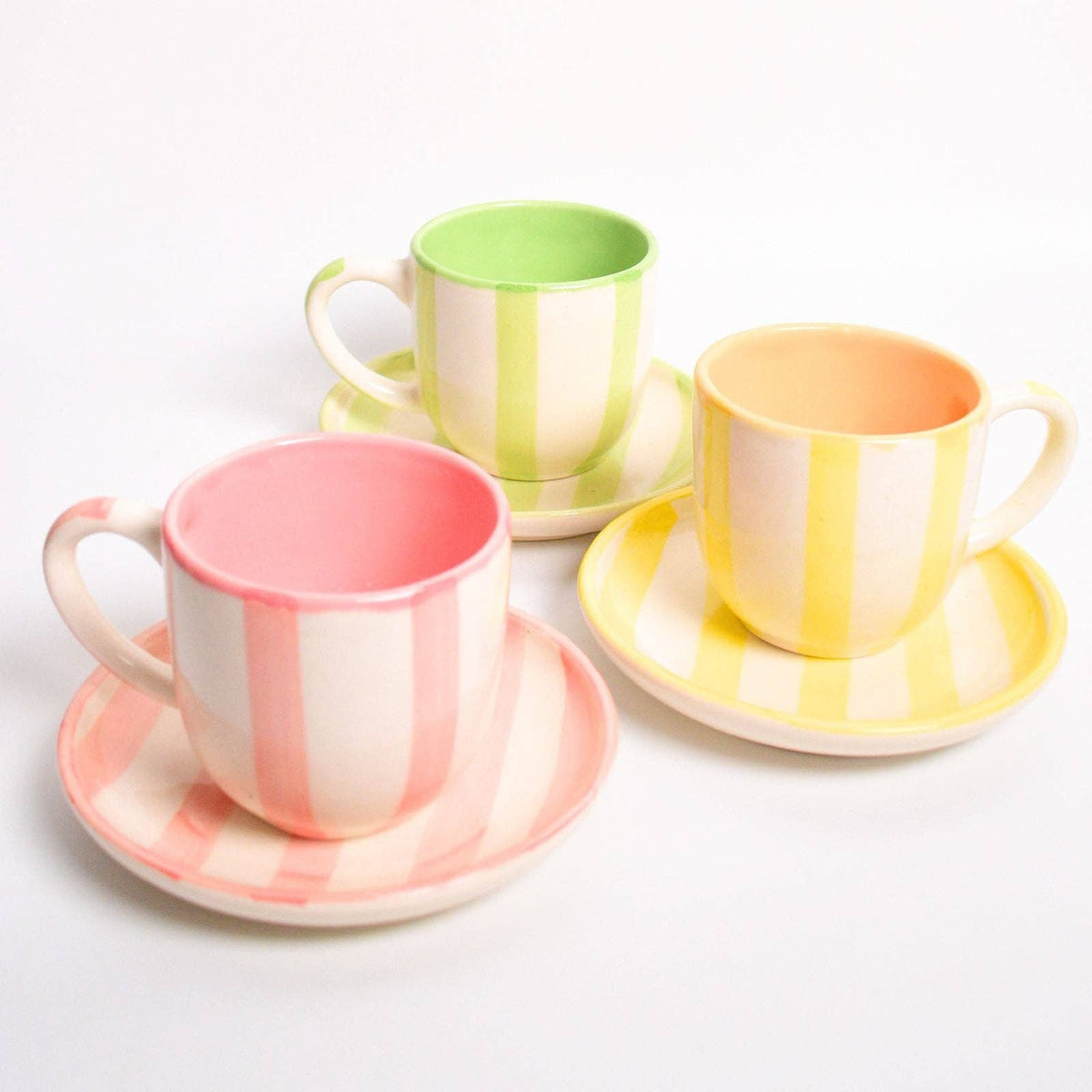 Yellow Stripe Ceramic Cup & Coaster Set | 3 Inch Cup & 4