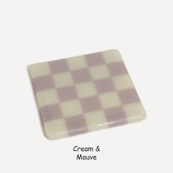 10cm Chequered Dual Colour Coaster - Oceanside Collection - Cream &amp; Mauve image