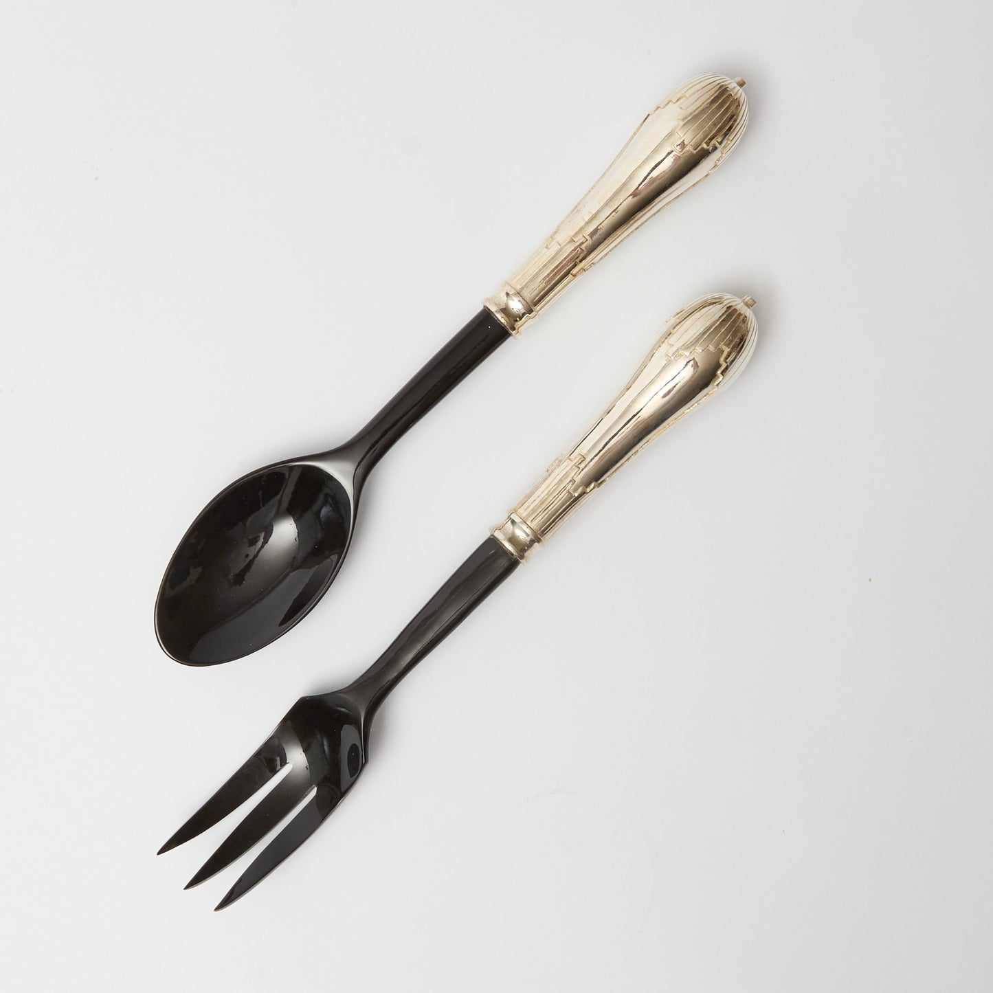 Black Lacquer And Silvered Salad Servers Flatware Sets