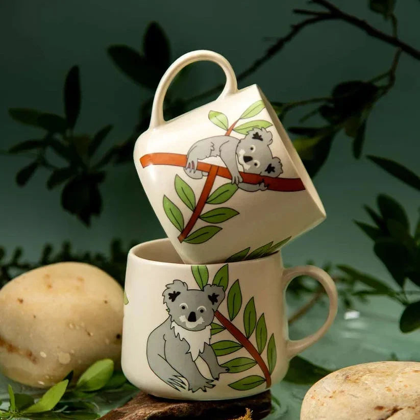 Off White Coffee Mug with Koala Print | 10oz (Set of 2)