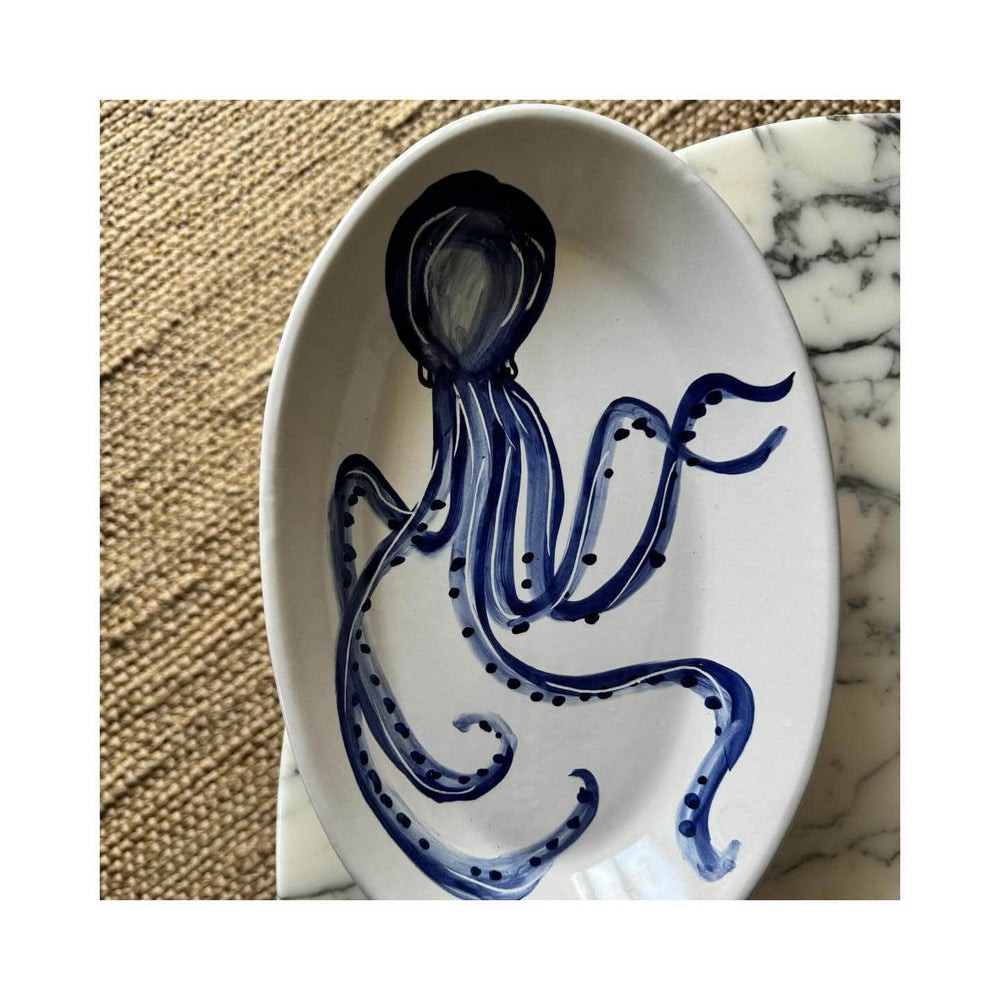 Blue Octopus Oval Plate