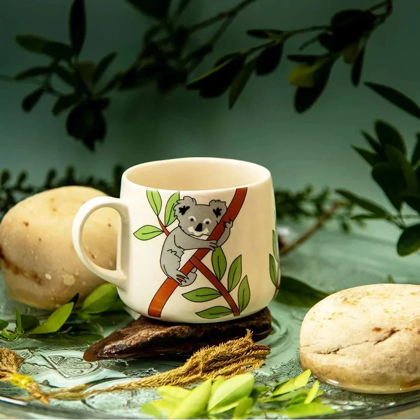 Off White Coffee Mug with Koala Print | 10oz (Set of 2)