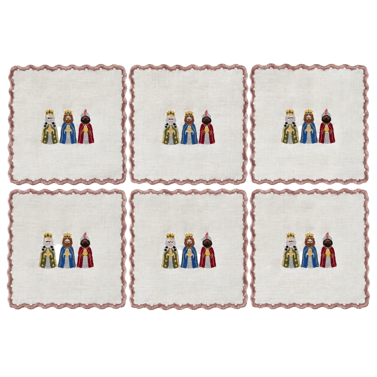 Reyes - Wise Men Embroidery Cocktail Napkin Set (Set Of 6)