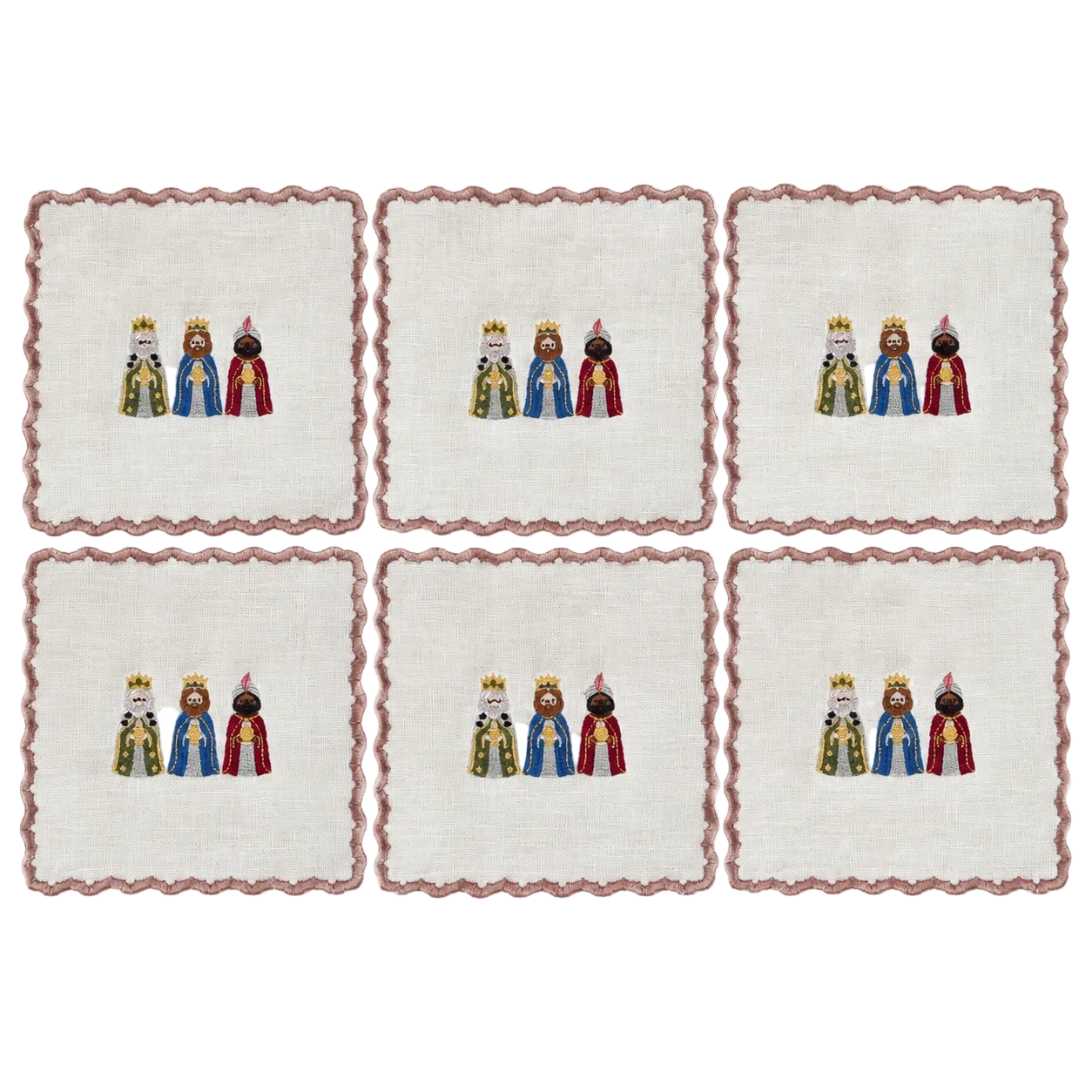 Reyes - Wise Men Embroidery Cocktail Napkin Set (Set Of 6)