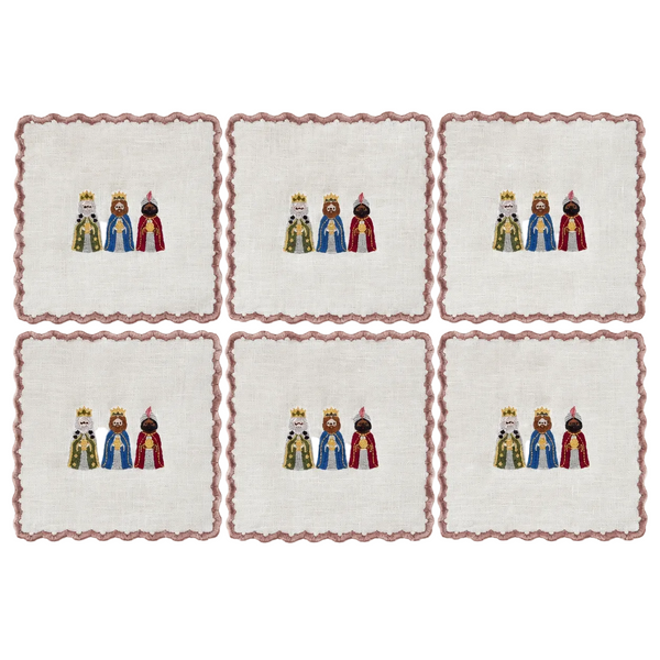 Reyes - Wise Men Embroidery Cocktail Napkin Set (Set Of 6)