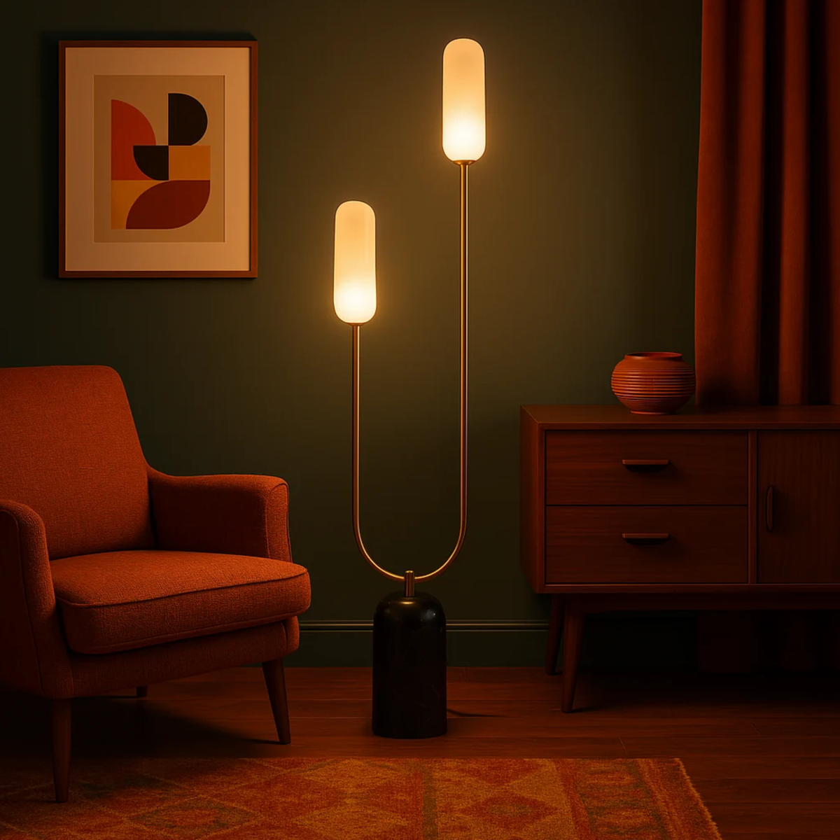 Olive Green Marble Curve Floor Lamp