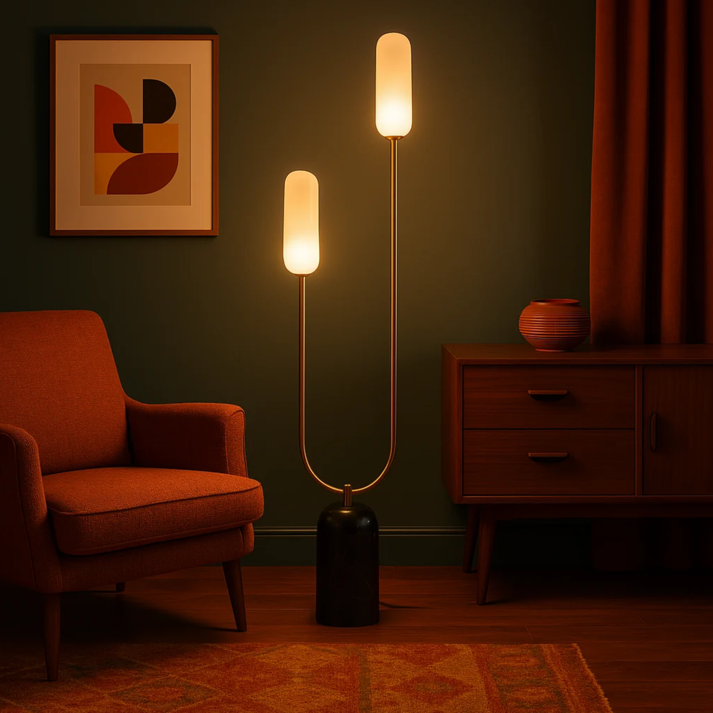 Olive Green Marble Curve Floor Lamp