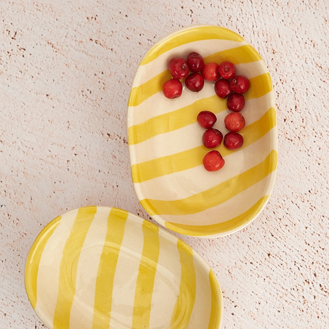 Ceramic Stripe Bowl, Yellow 7x5x2 Inches Set of 4 - Casa Amarosa