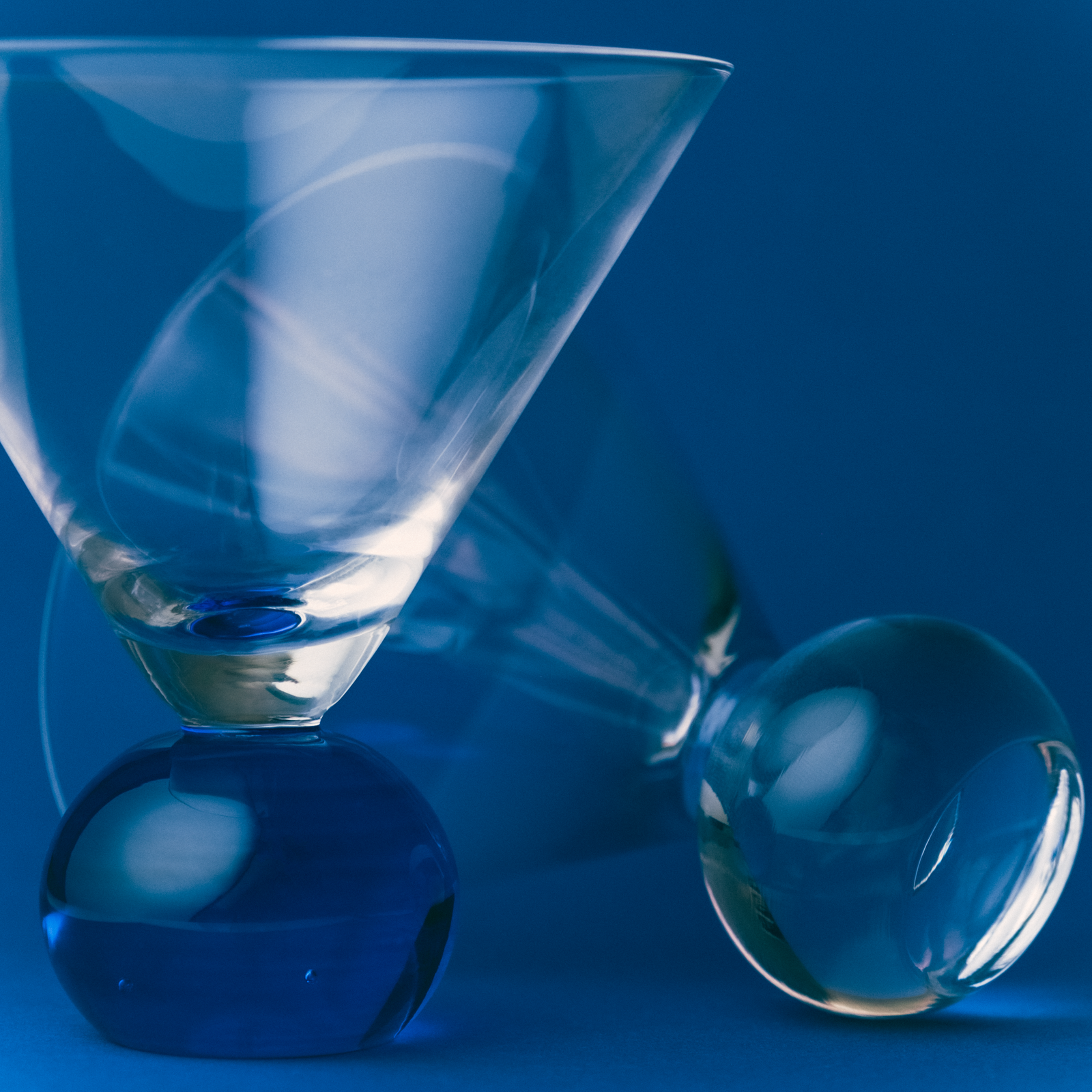 Cocktail Glasses, Cobalt Blue/ Clear - Set of 2