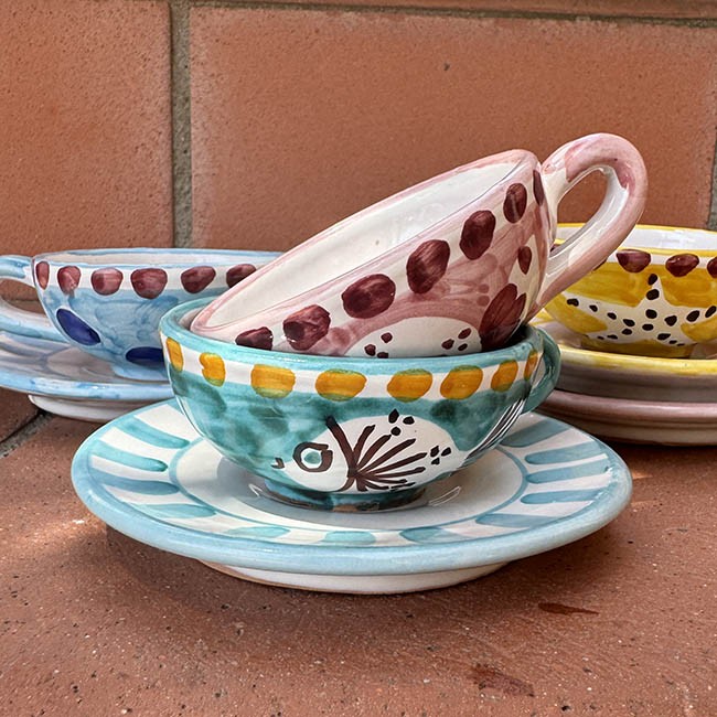 Amalfi Pink Fish Coffee Cup and Saucer