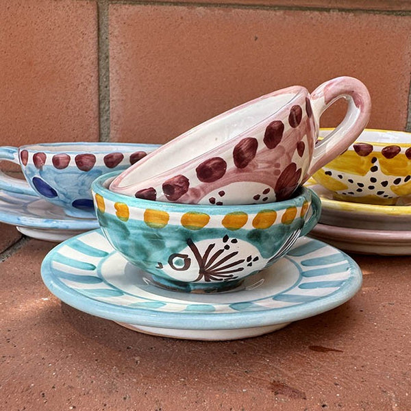 Amalfi Pink Fish Coffee Cup and Saucer