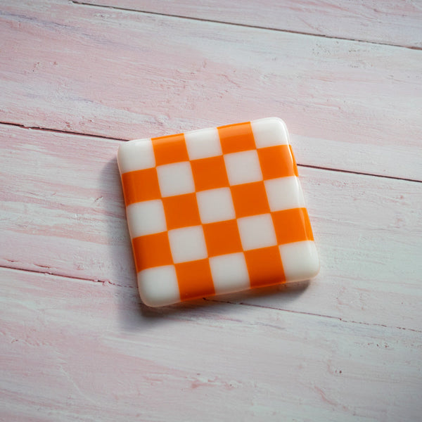 10cm Chequered White/Colour Coaster - Bullseye - Orange image