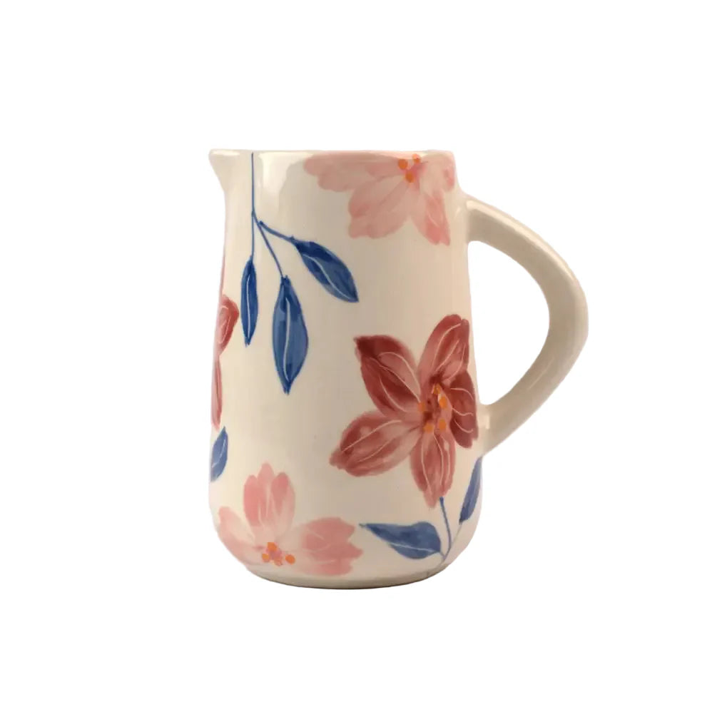 Floral Hand Painted Ceramic Water Pitcher , 3.5x3.5x8 Inches (Set of 2)