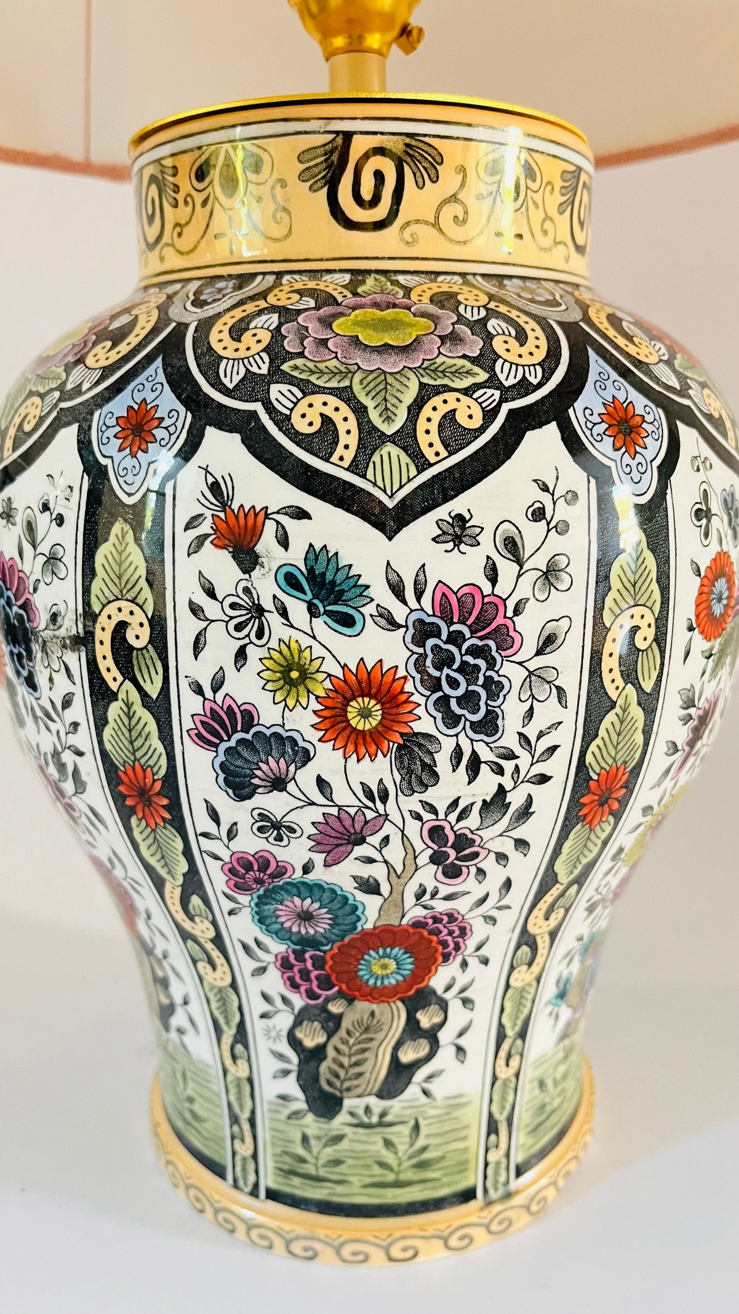 Antique Delft Boch Polychrome Lamp