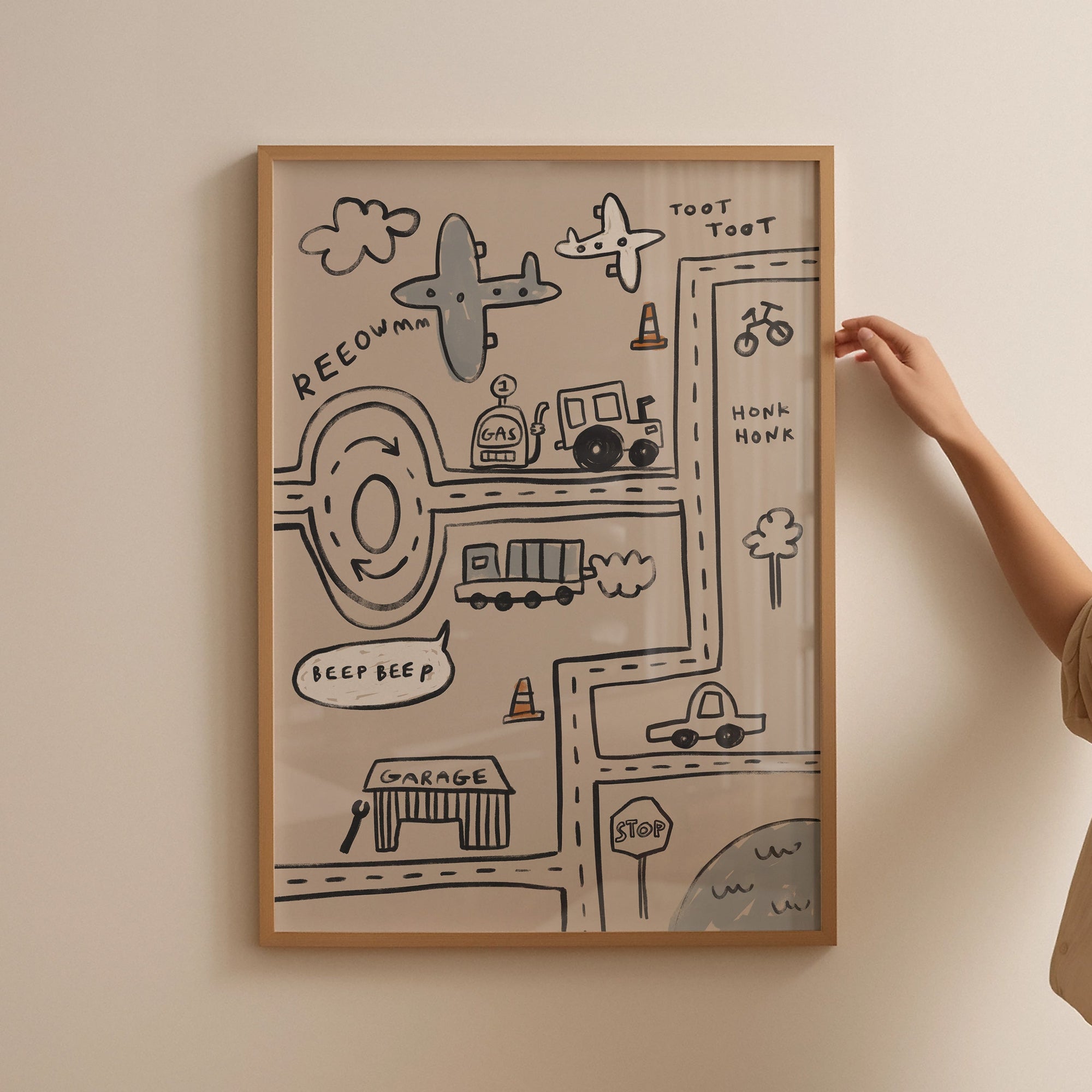 Cars and Planes Traffic | Nursery Transport Print | UNFRAMED