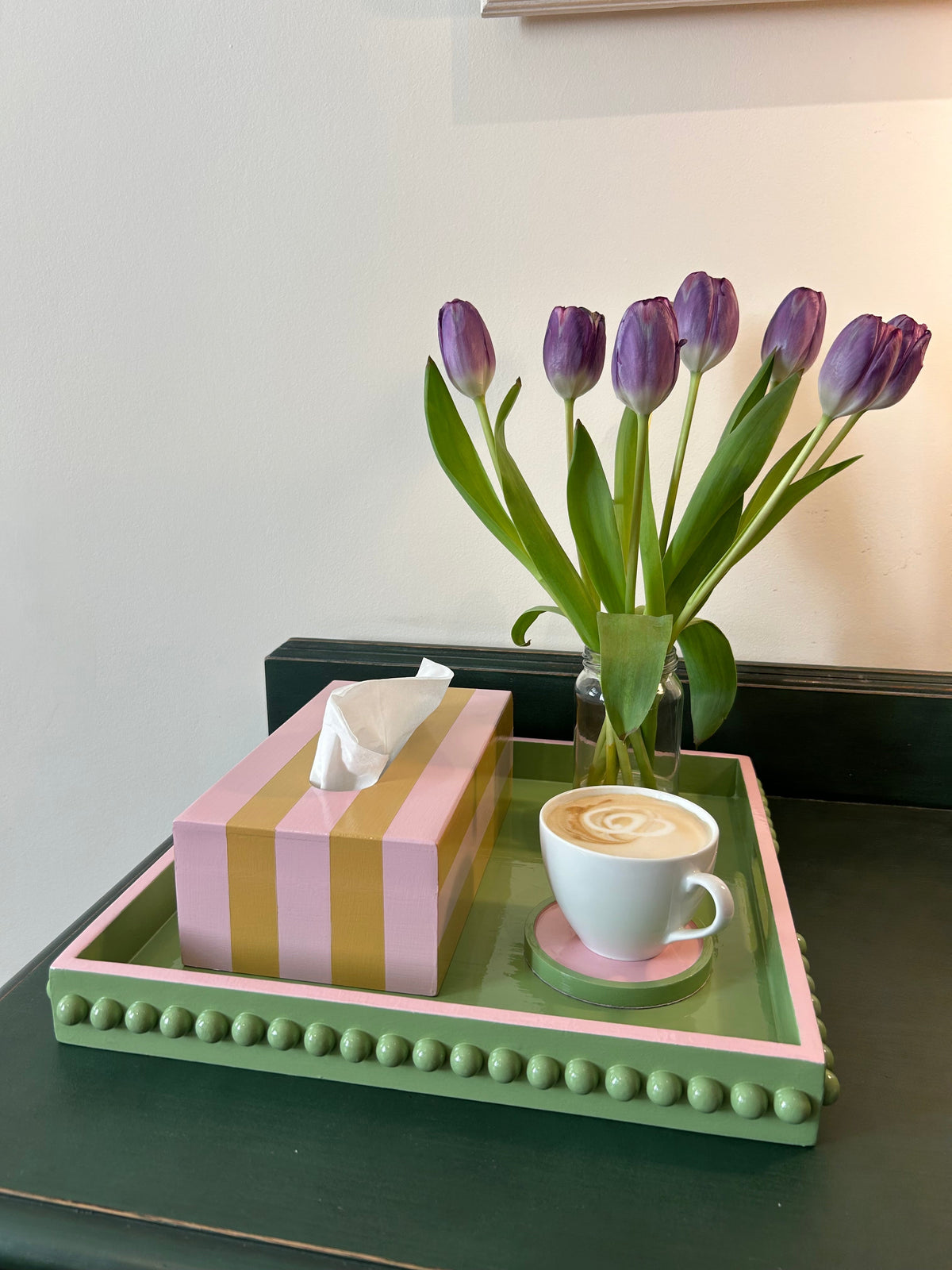Pink & Mustard Yellow Striped Tissue Box Cover