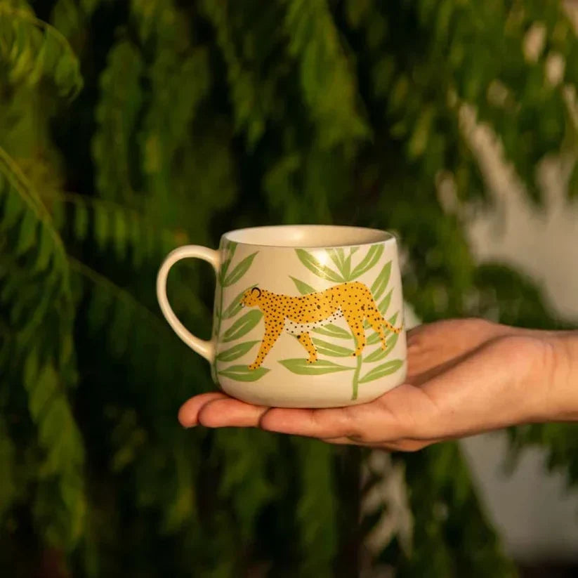 Off White Cheetah Coffee Mug | Handpainted Ceramic | 10oz (Set of 2)