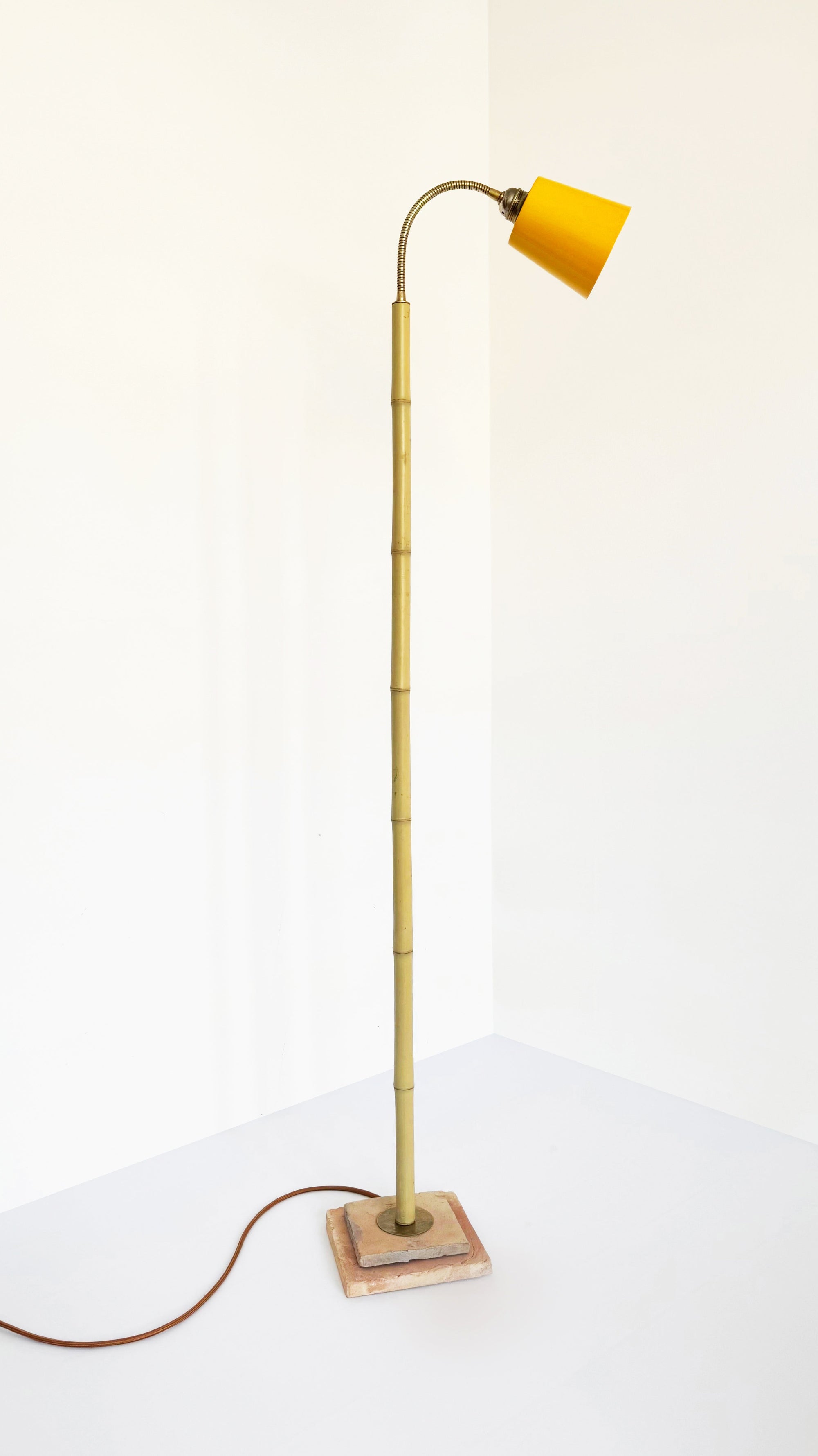 Bamboo and Terracotta Floor Lamp - Yellow