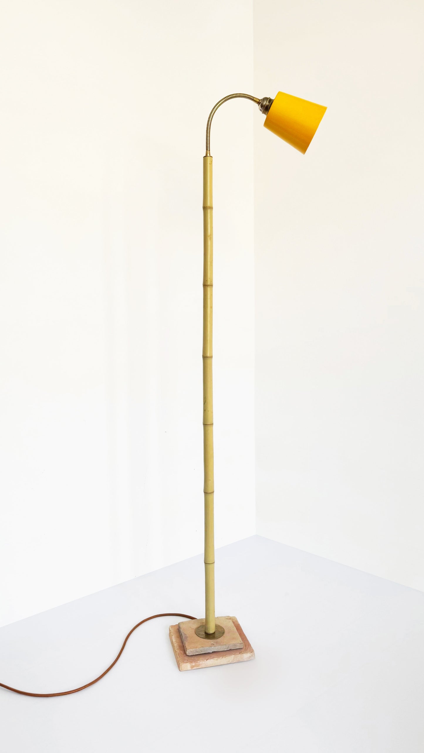 Bamboo and Terracotta Floor Lamp - Yellow