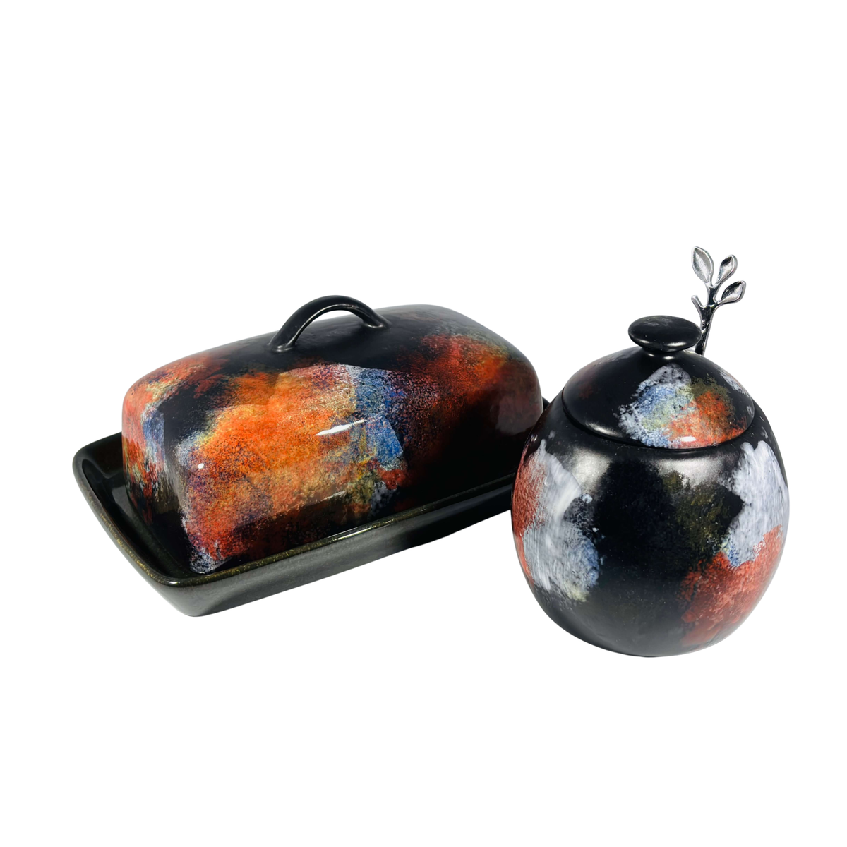 Butter Dish and Sugar Bowl Set - Abstract Glaze