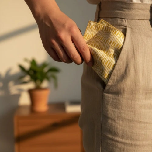 Yellow Handblock Sunny Swatches Handkerchief | Block Print