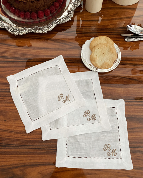 Customised White Linen Cocktail Napkin MF
