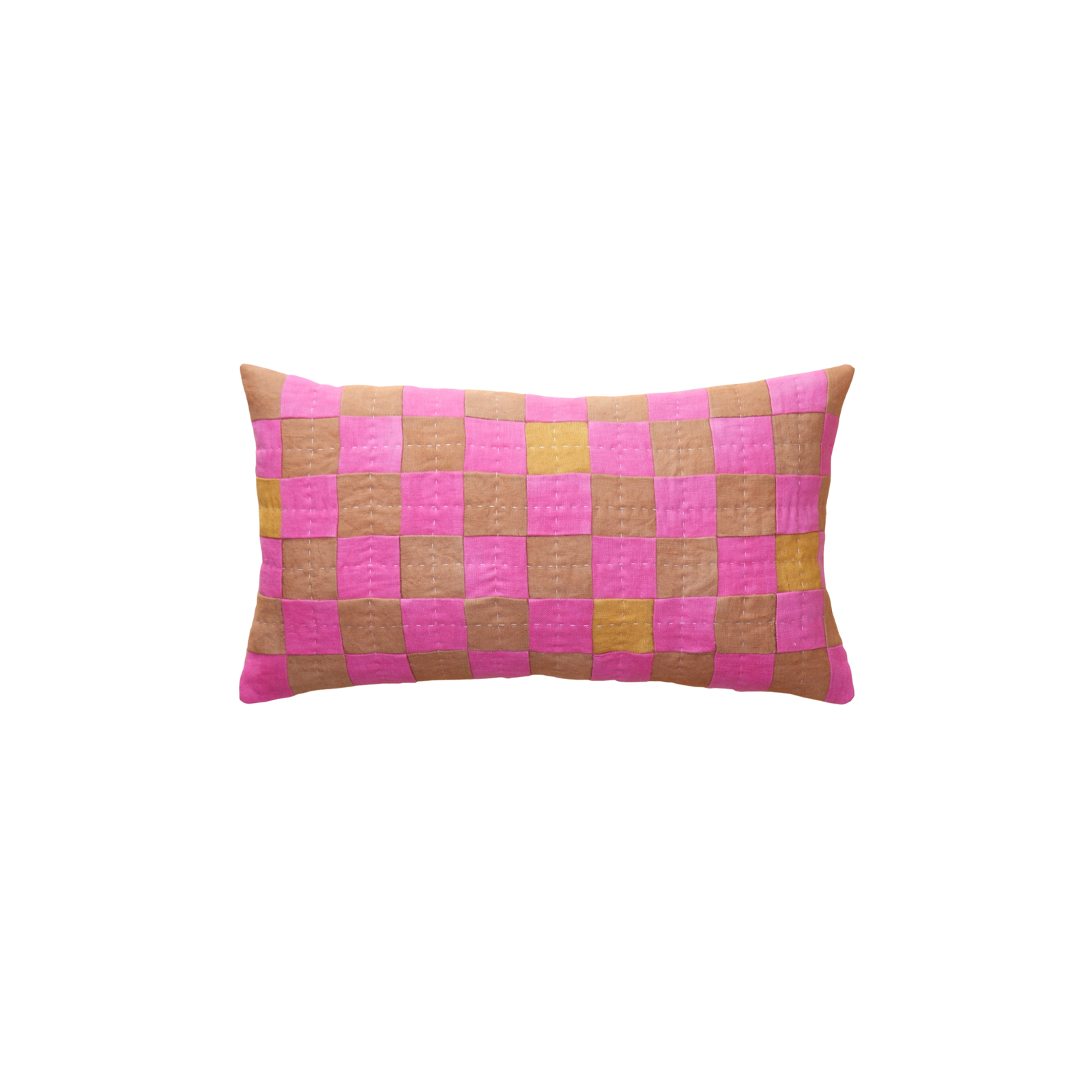 Chequered Cushion in Brown and Pink
