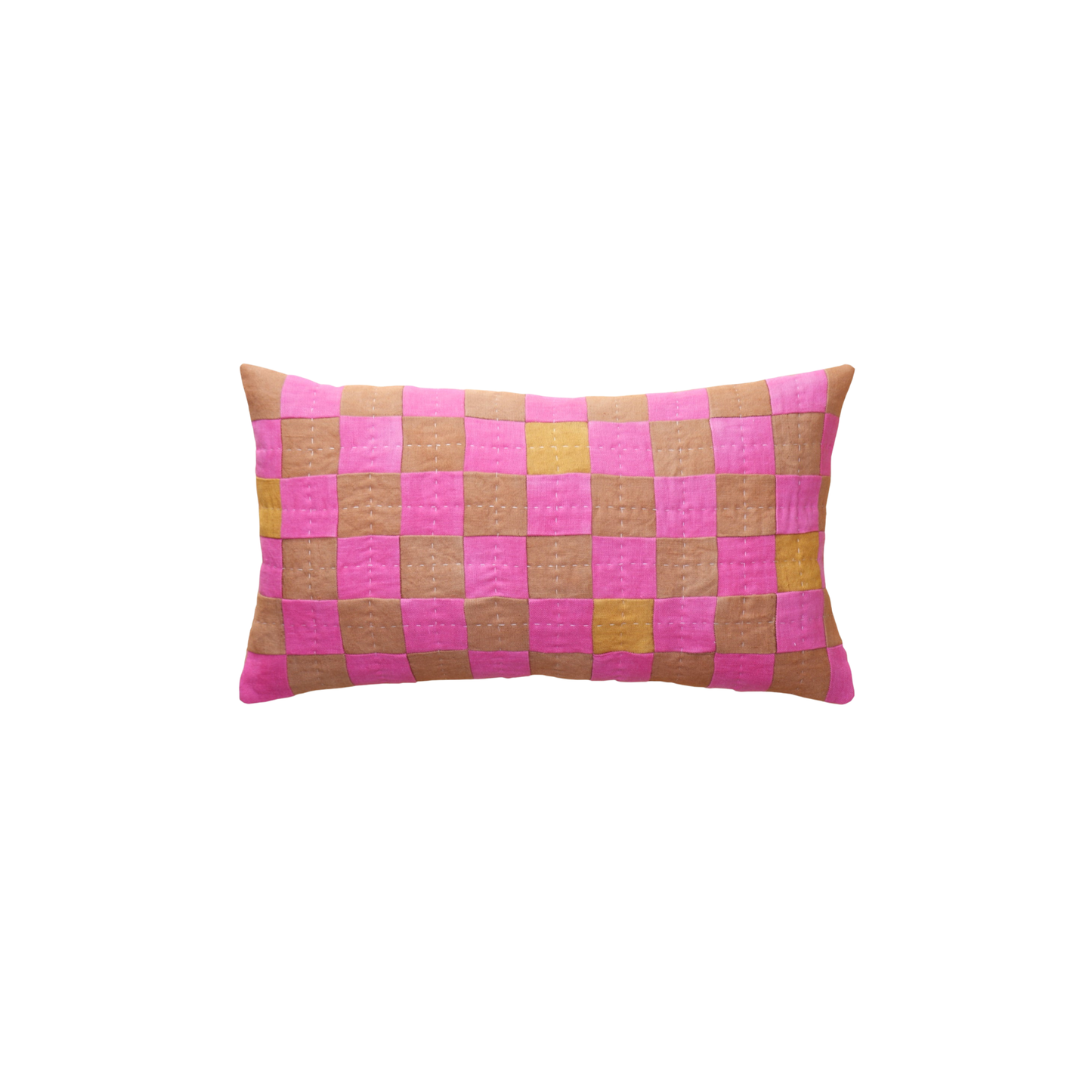 Chequered Cushion in Brown and Pink