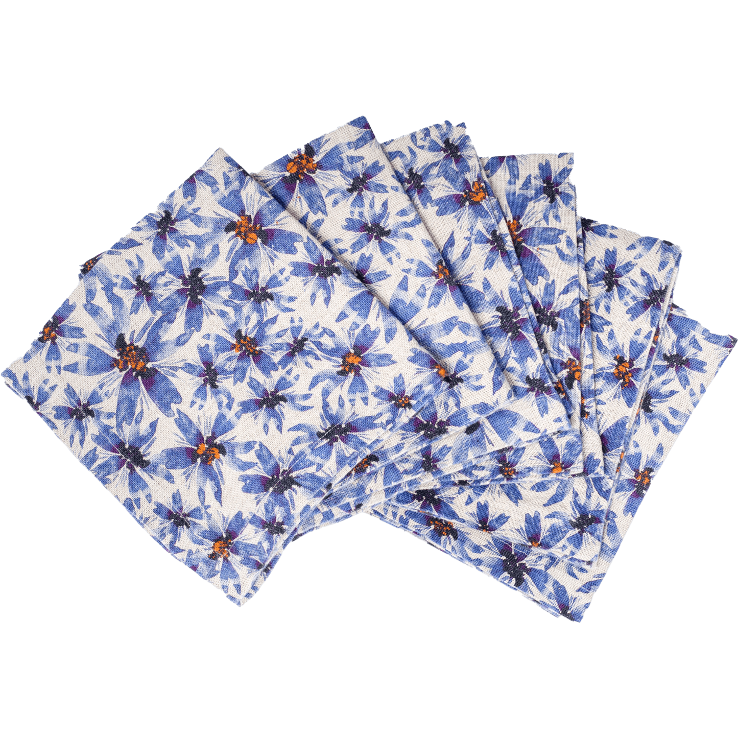 6 Organic Linen Napkins in Blue Harem
