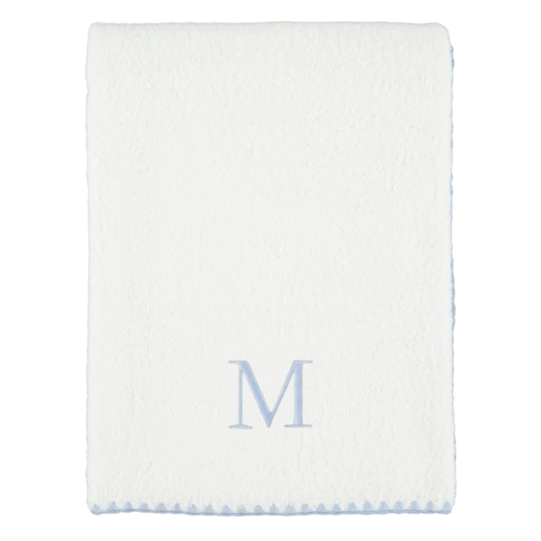 White and Blue Shell-Stitch Cotton Bath Towel