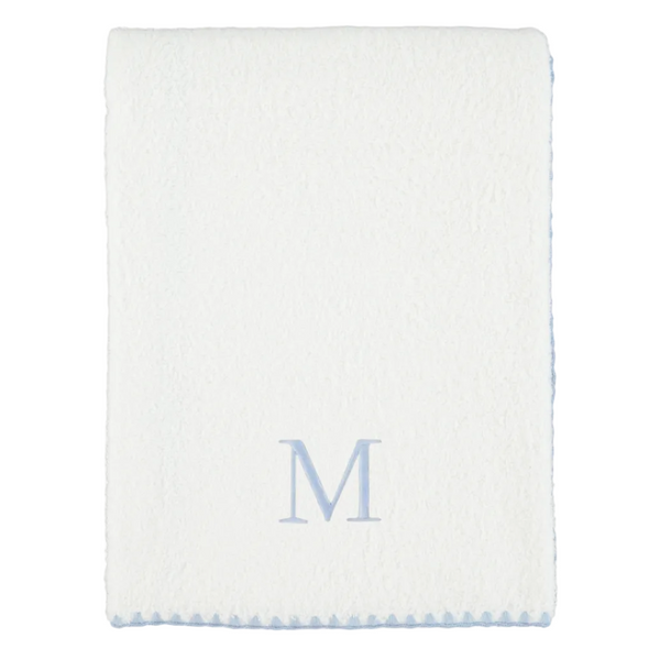 White and Blue Shell-Stitch Cotton Bath Towel