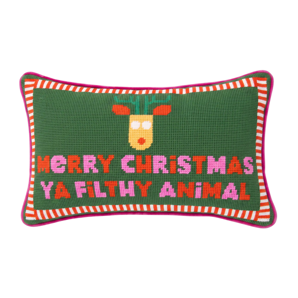 Merry Christmas Filthy Animal Needlepoint Pillow