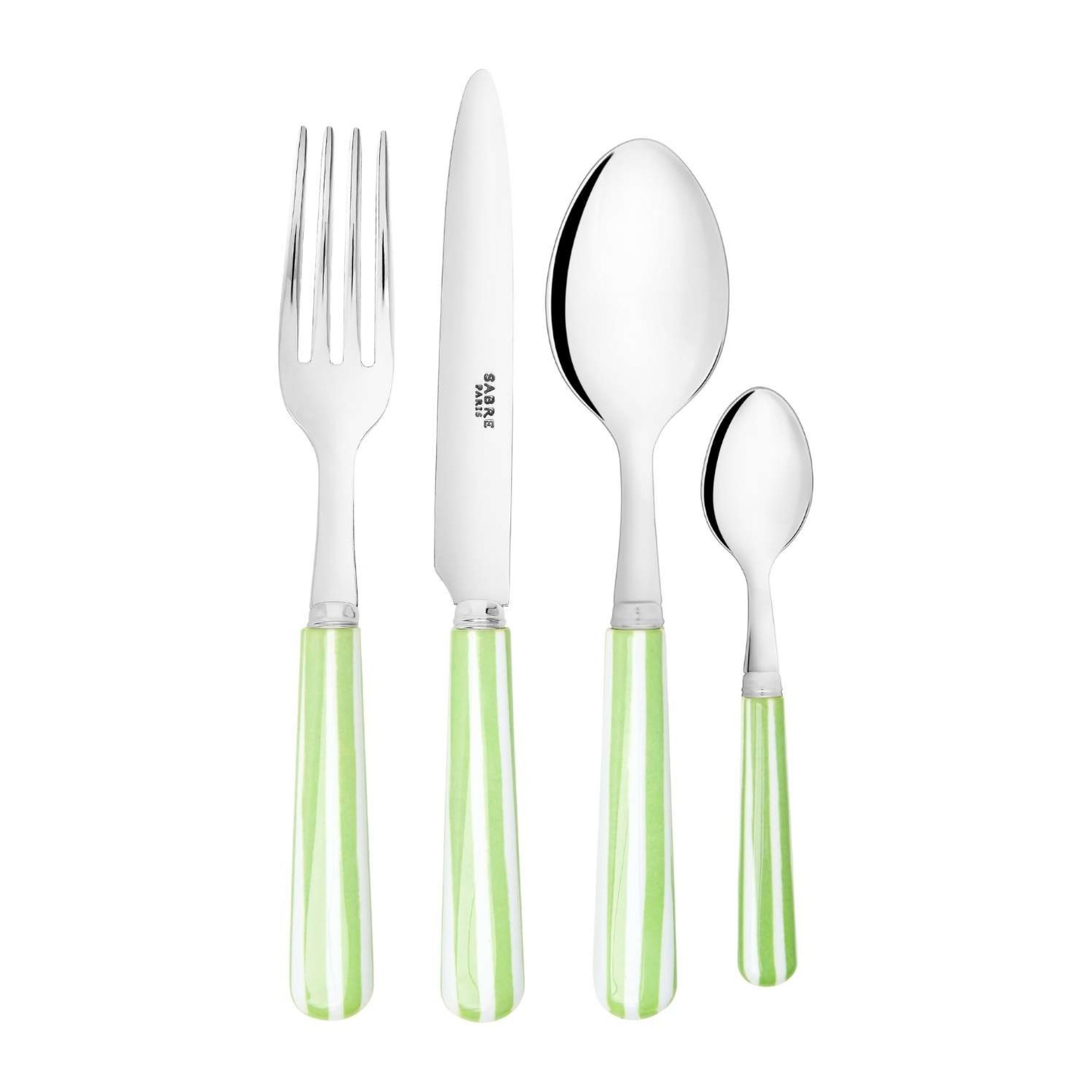 4-Piece Candy Stripe Green and White Cutlery Set