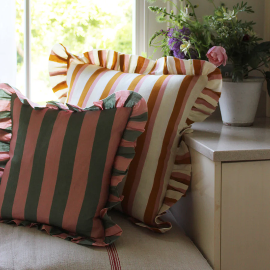 Sage & Blush Wide Stripe Cushion Cover