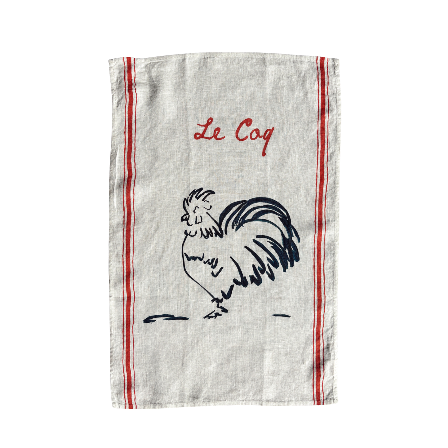 Le Coq - Hand Drawn French Cockerel Print Linen Tea Towel