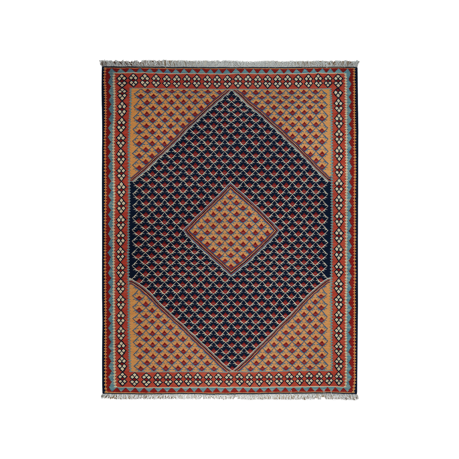 Kilim Senneh Rug · Hand-Woven - Blue, 196x153 cm