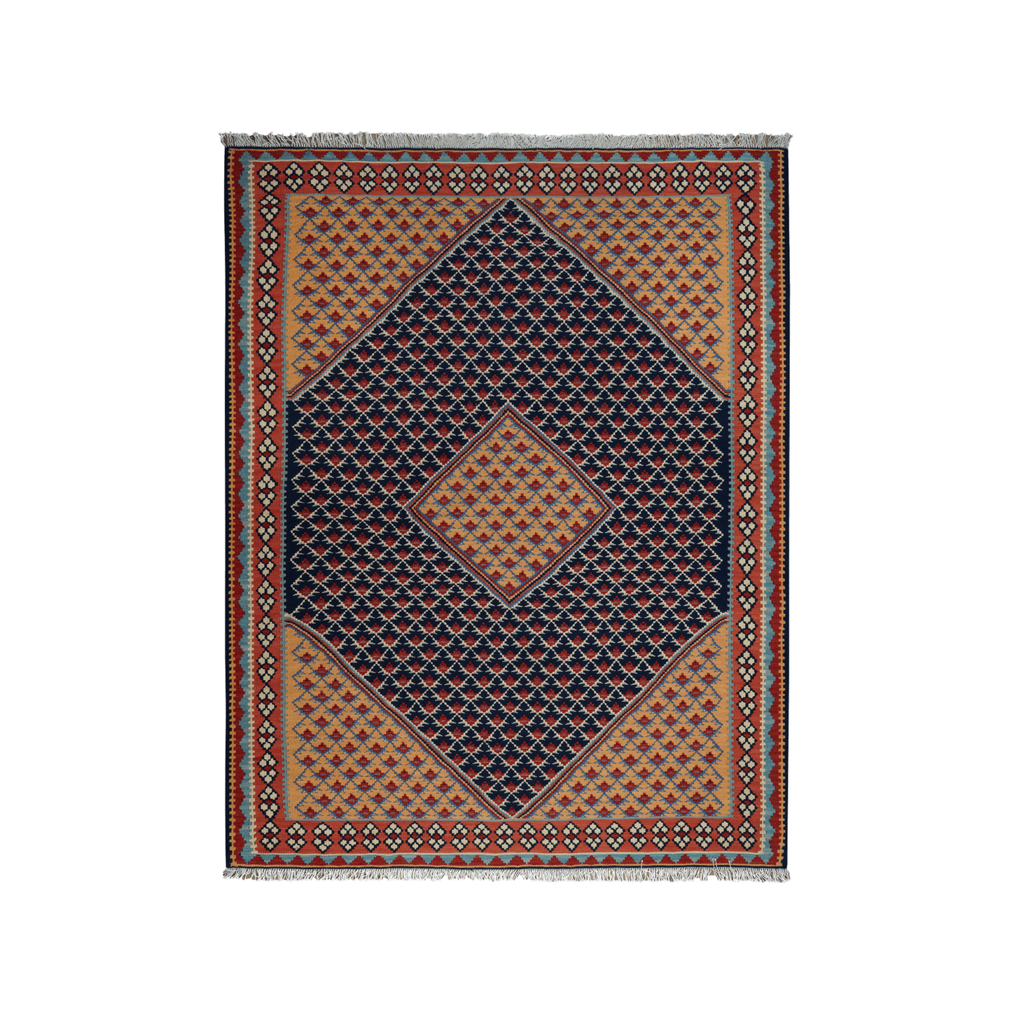 Kilim Senneh Rug · Hand-Woven - Blue, 196x153 cm