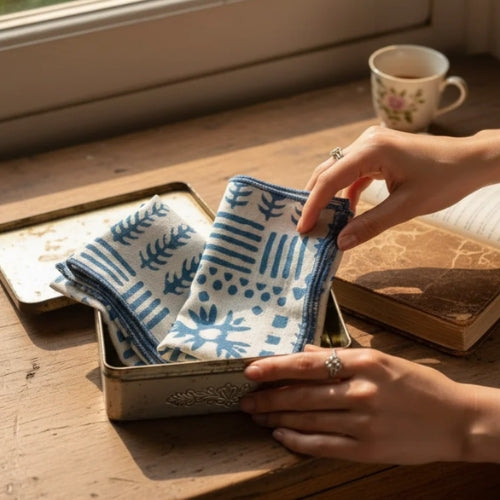 Blue Bloom Bandies Kerchief Handkerchief | Block Print